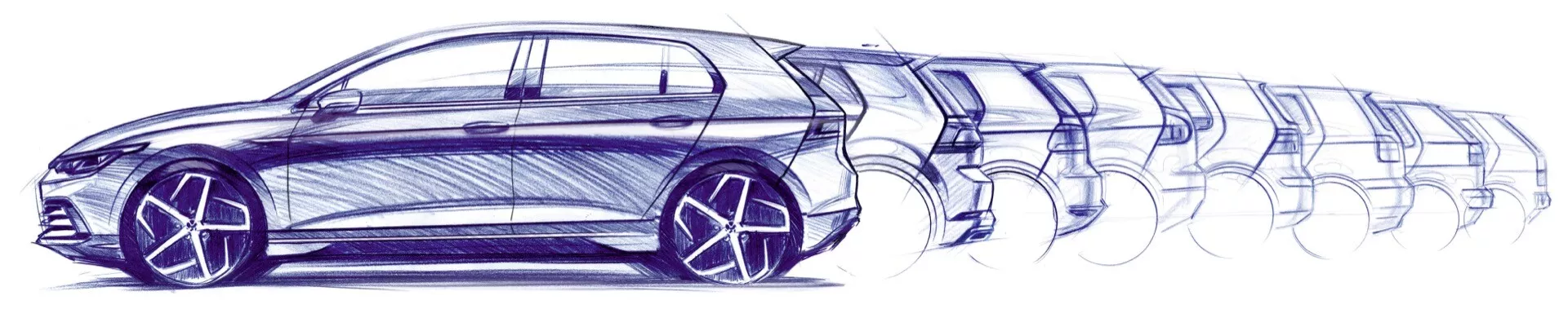 Representação artística do VW Golf VIII com facelift de 2024 em efeito de desfoque de movimento para transmitir movimento de alta velocidade